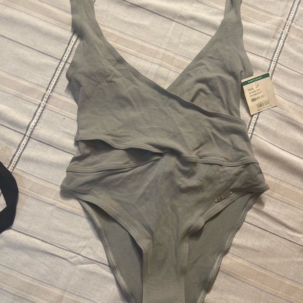 Chloe Sage Green Wrap-Style One-Piece Swimsuit